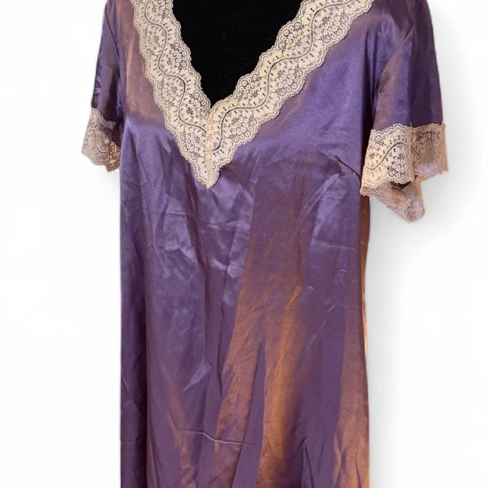 Purple Satin Nightgown Pink Lace Trim V-Neck Loungewear Fairycore Medium